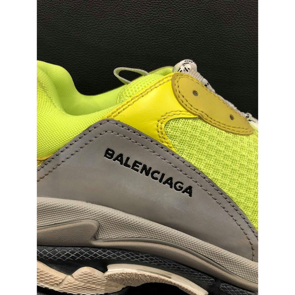 Balenciaga Triple S Sneaker Neon Yellow Grey Speed Flat Trainer 44 Mens US 11 - Picture 9 of 12
